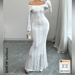 SHEIN White Off-Shoulder Bell Sleeve Bodycon Dress